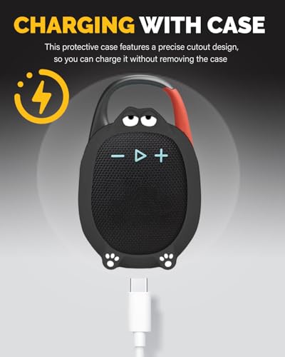 Silicone Case Cover Compatible with JBL Clip 5 Bluetooth Speaker, Soft Protective Speaker Sleeve with Cute Cartoon Design, Washable Shockproof Anti-Scratch Silicone Skin, Black