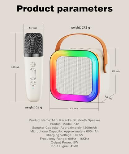 Mini Kids Karaoke Machine Toy Ages 3-12, 2 Wireless Mics Bluetooth Speaker | LED Party Lights, Voice Changer, Duets, BT 5.3, Rechargeable Portable, Christmas Birthday Gifts for Toddler Boys & Girls - color: Off-White - 2 Mics