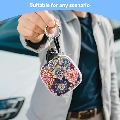 Unique Patterned Portable EVA Earbud Case with Carabiner | Printed Earbud Holder With Sturdy Carabiner, Multi-Use Storage For Earphones, Headphones, SD Cards & Small Electronic Chips - color: Flower bed