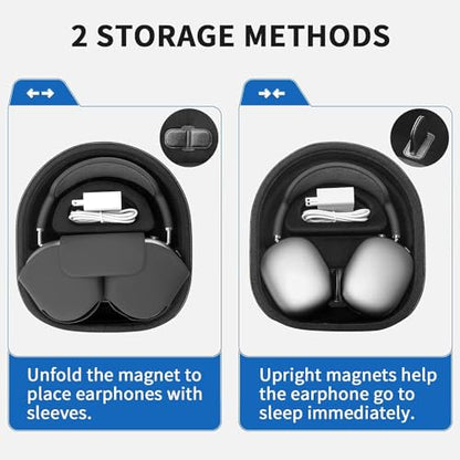 Yinke Smart Case for AirPods Max Headphones Supports Sleep Mode, with AirPods Max Silicone Earpad Cover/Ear Cups Cover and Headband Anti-Scratch Accessories, Hard Organizer Portable Carry Travel | with AirPods Max Silicone Earpad Cover/Ear Cups Cover and