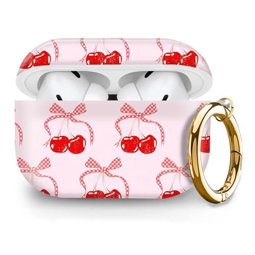 Cute Hard Case Compatible with AirPods Pro 2nd/1st Generation, Protective Cover with Golden Keychain, Fits 2023/2022/2019 Models, for Women, Girls, and Men(Cute Cherry Bow Tie Ribbon - color: Cute Cherry Bow Tie Ribbon