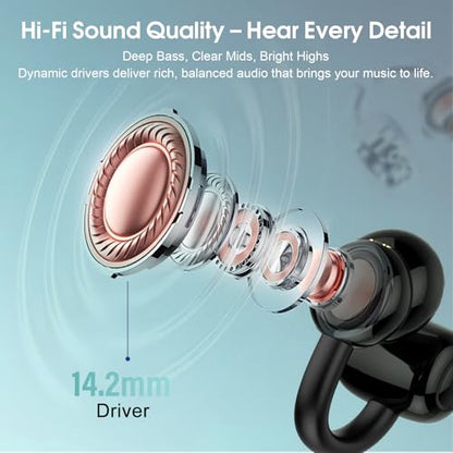 Open Ear Earbuds Wireless Clip on Headphones Bluetooth 5.4 Ear Buds with DNN Noise Cancelling, 48H Playtime, Low Latency, Fashion Design, Secure Fit, Clear Sound for Music & Calls - color: Obsidian