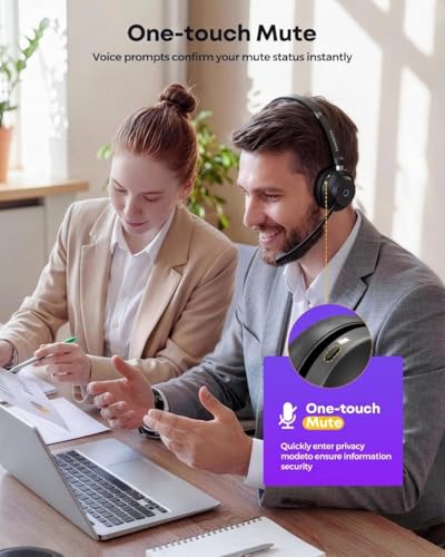 Wireless Headset with Mic for Work, Clear Sound ＆ Comfortable ＆ Stable Connection, Bluetooth Headset for Computer, Wireless Headset with Charging Base & USB Dongle for Office & Call Center