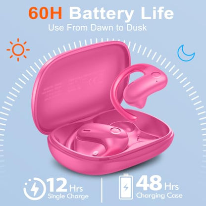 kurdene Open Ear Buds Wireless Earbuds 5.4 Bluetooth Headphones | Deep Bass Sound,smart Touch Control,60Hrs Playtime Earphone with Earhooks for Running, Meeting, Workout-Hot Pink - color: Hot Pink