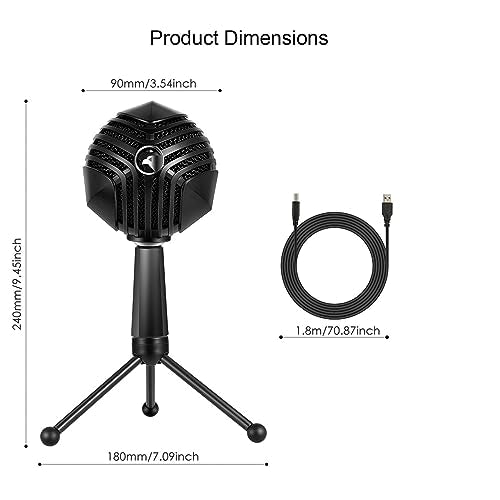 Vikye Podcast PC Microphone with USB Transmission with 360 Degree Rotation, Multiple Pickup Modes, Noise Cancelling, Simple Operation, Driverless Plug and Play