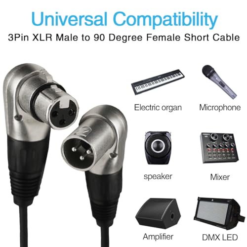 XLR Cable, 1.3 FT Male to Female - Balanced Double Right Angle XLR Plug Jack for Audio Interface, Mixer, Speaker, PA, Camera