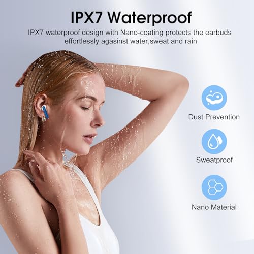 Wireless Earbuds, 2026 Bluetooth 5.4 Headphones in Ear buds, 40H HiFi Stereo Bluetooth Earbuds with 4 ENC Noise Cancelling Mics, IP7 Waterproof Ultralight Earphones with Dual LED Display USB C, Navy - color: Navy