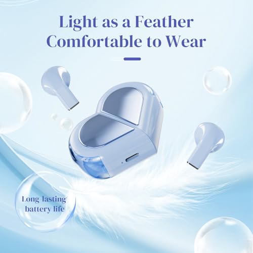 Heart Wireless Earbuds for Girls Kids, Cute Small Mini Tiny Invisible Earbuds Wireless Bluetooth for Small Ears Canals Women Rose Gold Kawai Blue Tooth Ear Buds for iPhone Android - color: Blue