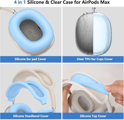 [4 in 1] Case Cover for AirPods Max 2/1 (2026/2024/2020) Ear Pad Case Cover/Headband Cover/Ear Cups Cover with Bling Star for Apple AirPods Max Headphones (Bling Sky Blue Star) - color: Bling Sky Blue Star