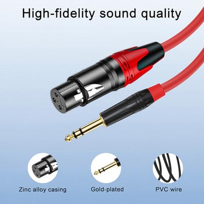 XLR Female to 1/4 (6.35mm) TRS Mono Jack Cable 10FT, 2 Pack, Red and Green, for Dynmic Microphone, Balanced 3 Pin XLR to TRS Plug Mic Cord, Plated Conductors - size: 10FT, style: XLR Female to 1/4"