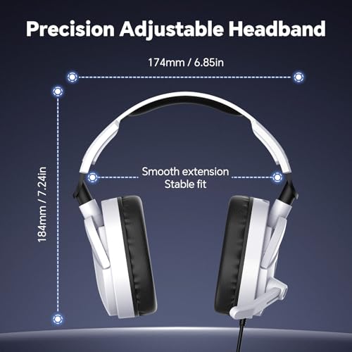 QXQ Wired Gaming Headset for PS5/PS4/PC/Switch, 3.5mm Over-Ear Headphones with Noise-Canceling Mic, RGB LED Light, Deep Bass Stereo Surround Sound, Soft Memory Foam Earpads, All-Day Comfort, White RGB - color: White