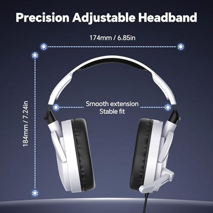 QXQ Wired Gaming Headset for PS5/PS4/PC/Switch, 3.5mm Over-Ear Headphones with Noise-Canceling Mic, RGB LED Light, Deep Bass Stereo Surround Sound, Soft Memory Foam Earpads, All-Day Comfort, White RGB - color: White