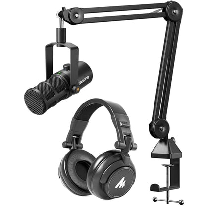 MAONO Dynamic Microphone with Headphones, USB/XLR Podcast PC Mic for Broadcast, Recording, Streaming, Gaming, Studio, PD400X, BA37, MH601