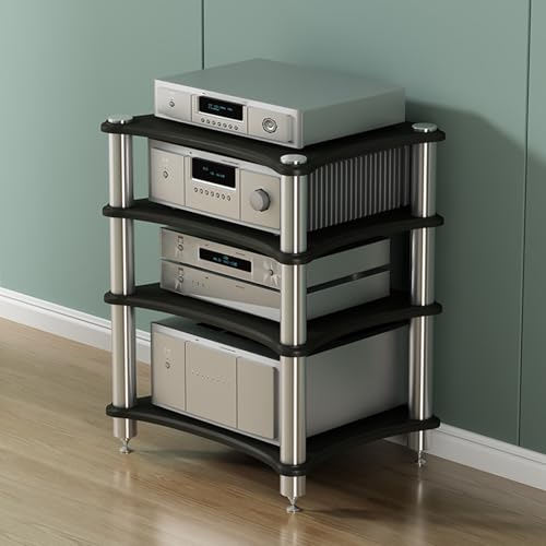 Stereo cabinet,audio rack,av media stand,stereo stand,audio stand,av cabinet,stereo racks and stands,media rack,hifi rack,audio rack cabinet,stereo rack,audio cabinet,audio-video shelving,av rack(4-la - color: 4-layer, size: Black