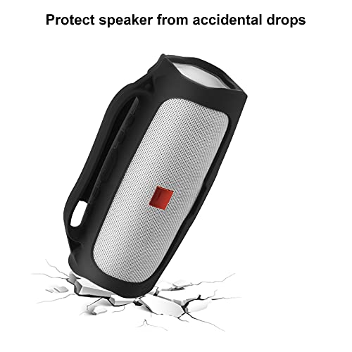 Silicone Case for JBL Charge 4 Portable Waterproof Speaker, Travel Carrying Case Protective Pouch Cover with Handle Adjustable Shoulder Strap and Phone Holder Stand (Black) - color: Black