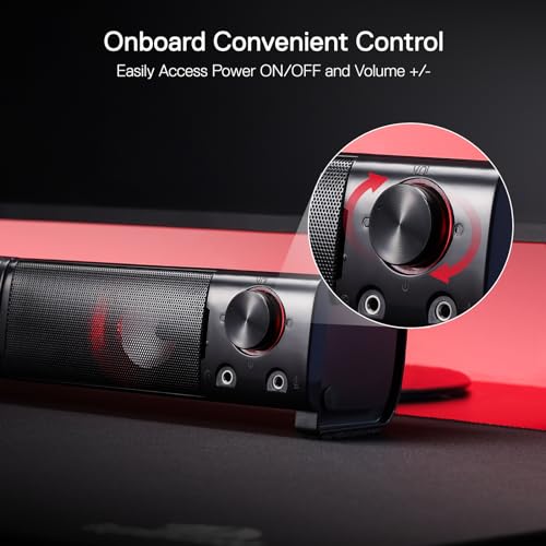 Redragon GS550 PC Gaming Speakers 2.0 Channel Stereo Enhanced Sound, Black | Compact Maneuverable Size, Headphone Jack, Decent Red Backlight, Plug & Play USB Powered Desktop Computer Speaker - color: Black