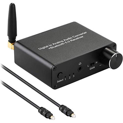 192kHz Digital to Analog Converter Bluetooth 5.0 Receiver DAC | with 16-300Ω Headphone Amplifier Optical/Coaxial to RCA 3.5mm Audio Output with Volume Control for TV Phone Tablet - style: basic
