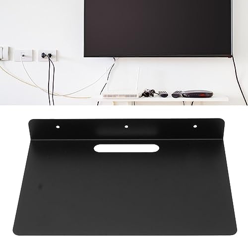 Wall Mounted AV Shelf, Black Metal Media Rack for Projector, Router, or Set Top Box, with Installation Hardware, Flat Panel Design for Living Room or Office