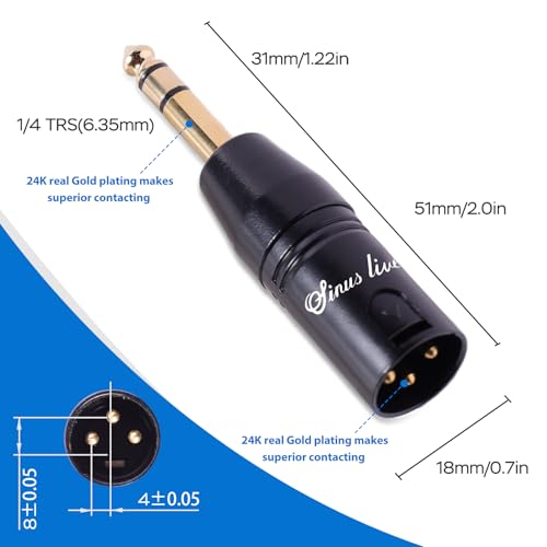 SINUS LIVE 4 Packs 24K Real Gold XLR Female Male to 1/4" TRS Adapter, Balanced XLR to Quarter Inch - color: Black