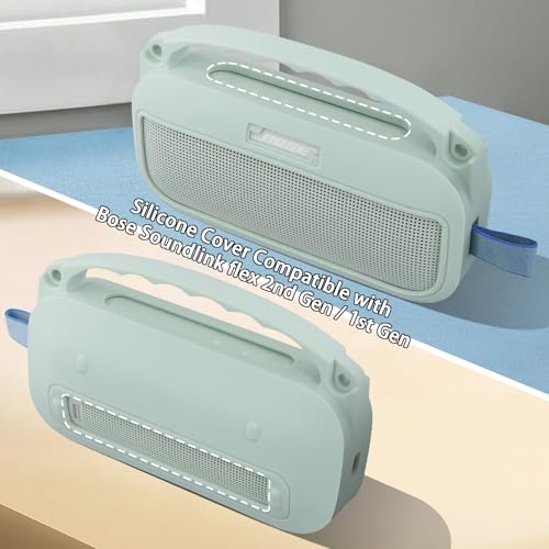 co2CREA Soft Silicone Case for Bose SoundLink Flex 2nd Gen, Mint | Skin-Friendly Handle, Adjustable Shoulder Strap, Crossbody Carrying, Aluminum Carabiner, Lightweight - color: Alphine Sage Case