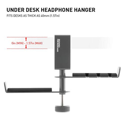 ADV. Dual Suspension Headphone Stand – Floating Headset Stand with 360° Rotating Arm, Adjustable Clamp for Desk/Table, Steel Metal Holder, 3.5mm Jack Mount, Universal Fit, [Grey]