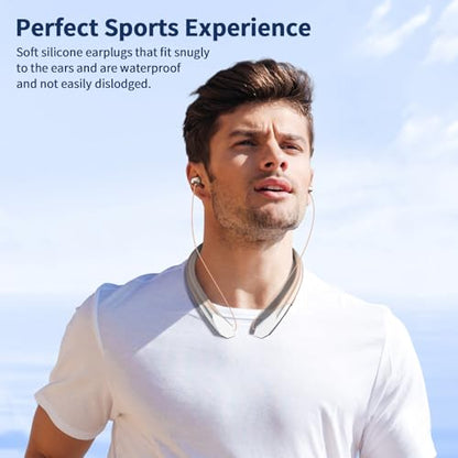 Neckband Bluetooth Headphones, Retractable Headset Wireless Bluetooth Earbuds with Microphone, IPX5 Sweatproof, Stereo Noise Cancelling Earphones, Vibration Alerts for Running Workout Sports (rose)