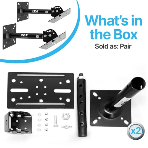Pyle Universal Speaker Mounting Bracket - Ceiling & Wall Speaker Mount with Adjustable Swivel Tilt, 13.4" Retractable Telescopic Arm, 75 lbs Max Load - Ideal for Home Surround Sound Systems (Pair) - style: Steel Pin (Tilt & Swivel)