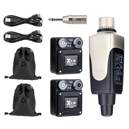 Xvive U45R2 Wireless in Ear Monitor System 5.8ghz IEM System, 1 Transmitter and 2 Bodypack Receiver, Black - color: U45R2 BLACK