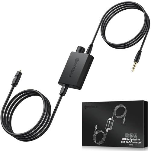 Neoteck 192kHz Digital to Analog Converter Optical to 3.5mm Converter | with Volume Adjustment, Built-in Amplifier Chipset DAC Converter Compatible for 3.5mm Headphones, Computer Speaker and etc.