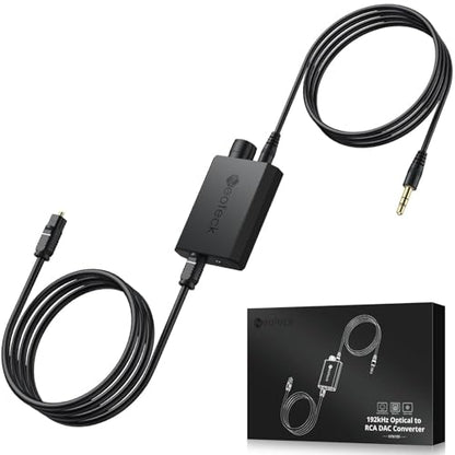 Neoteck 192kHz Digital to Analog Converter Optical to 3.5mm Converter | with Volume Adjustment, Built-in Amplifier Chipset DAC Converter Compatible for 3.5mm Headphones, Computer Speaker and etc.