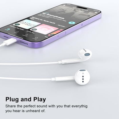Apple MFi Certified iPhone Headphones Wired with Lightning Connector 2 Pack | Wired In-Ear Earphones/Earbuds iPhone, Support Control Music/Phone Calls/Volume, Compatible with iPhone 14 13 12 11 Pro Max - color: LWhite