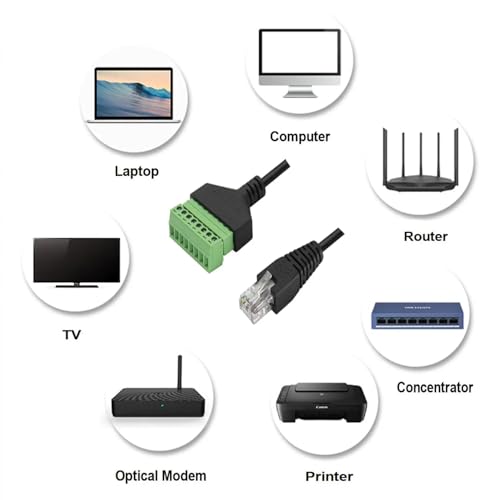 2Pcs RJ45 Male to 8Pin Screw Terminal Block Converter Ethernet Extender Network Adapter 1.97ft/60cm 8P8C Breakout Board Cable for Cat5 /6/7 AV CCTV Digital Internet CABLE-RJ45-8P-M - color: CABLE-RJ45-8P-M