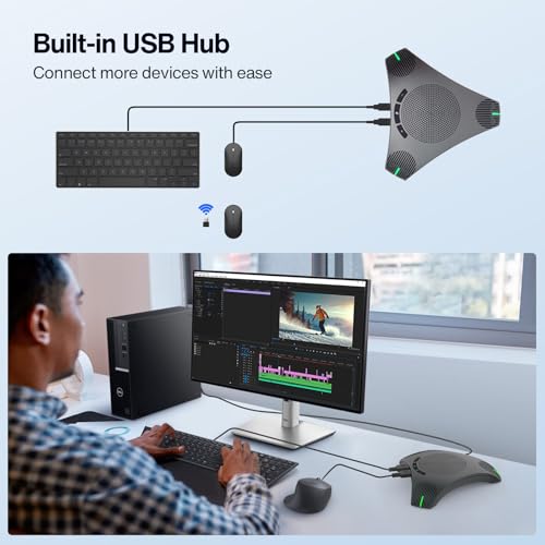 Conference Speaker and Microphone, USB Speakerphone with 360° Omnidirectional Voice Pickup, Smart Voice Enhancement, Hi-Fi Sound, Echo & Noise Reduction for Business, Home Office, Online Meeting