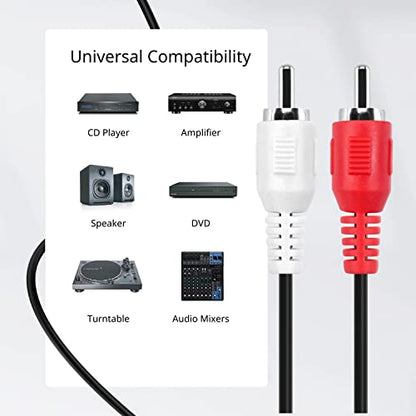 TNP Dual RCA Male to Male Stereo Audio Cable for Car and Home, 15FT | Red and White Shielded Rca Cord for Amplifiers, Speakers, Home Theater and Hi-Fi Systems; Oxygen-Free Copper Conductors - size: 15FT