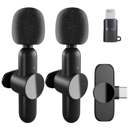 2 Pack Wireless Microphones for iPhone iPad Android Laptop, Clip-on Mini Microphone Plug-Play, Professional Lavalier Microphone for YouTube, TikTok, Vlog, Live Streaming, Interview