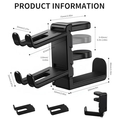 Premium Headset Stand & Gaming Headphone & Controller Holder - 360° Adjustable Under Desk Hook with Cable Management, Black - Perfect Desk & PC Accessories