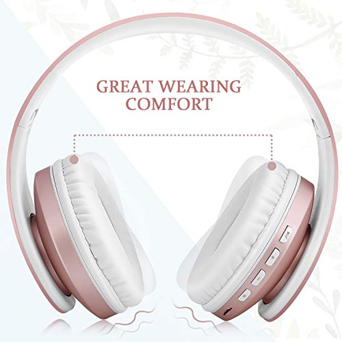 TUINYO Wireless Headphones Over Ear, Bluetooth Headphones with Microphone, Foldable Stereo Wireless Headset-Rose Gold - color: Rose Gold