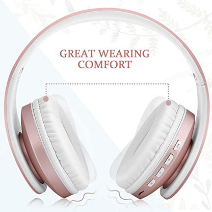 TUINYO Wireless Headphones Over Ear, Bluetooth Headphones with Microphone, Foldable Stereo Wireless Headset-Rose Gold - color: Rose Gold