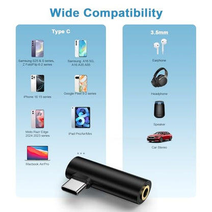 USB C to 3.5mm Headphone Jack Adapter for Samsung Galaxy A17 A16 A35 S26 | Ultra S25 Plus A36 A37 S24 FE S23 Z Fold Flip 8 7 6, Android Phone Right Angle Type C to Aux Audio Adapter Headphone Adapter