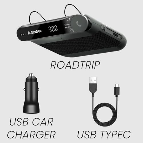 Avantree Roadtrip - Car Bluetooth Speaker & Wireless FM Transmitter Kit | Streaming Cell Phone Audio to Car Speaker with Hands-Free 6W Speakers, Built-in Mic, and Long 22hr Playtime