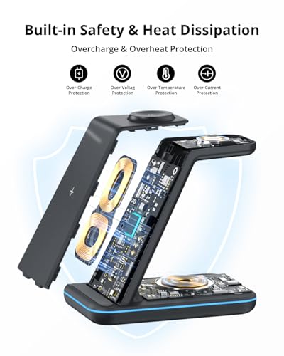 Wireless Charger for Samsung&Android: JoyGeek 3 in 1 Charging Station for S26/S25/S24/S23/S22/S21/S20/Note20/Z Fold&Flip, Galaxy Watch8/7/6/5/4/3/Active2/1, Buds 3 Pro - color: Black