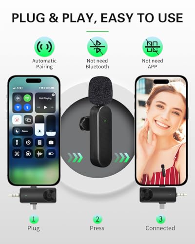 Tearstone Wireless Lavailer Microphone for iPhone, Android, Camera, Professional Wireless Mini Microphone, 4 in 1 Condenser Lapel Mic for Interview Video Podcast Vlog YouTube ASMR TikTok (2 Pcs)