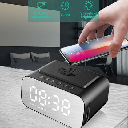 IHAO 7in1 Multifunctional Digital Alarm Clock with 15W Fast Wireless Charger Bluetooth Speaker LED Display Clock FM Radio TF Card, AUX Input, USB Port Dual Alarm for Bedroom and Office-BT510 Black - color: 5in1 Wireless Charger Alarm Clock Bt510 Black