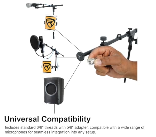 Rockville RVMIC5 V2 Pro Audio Tripod Microphone Stand, Telescopic Boom, Tablet/Phone Holder, Adjustable, Steel, Perfect for Studio & Live Performances - style: Mic + Phone/Tablet Stand