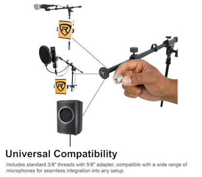 Rockville RVMIC5 V2 Pro Audio Tripod Microphone Stand, Telescopic Boom, Tablet/Phone Holder, Adjustable, Steel, Perfect for Studio & Live Performances - style: Mic + Phone/Tablet Stand