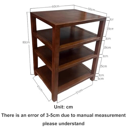 Audio Rack Tower, Shelf Organizer Rack Small, Media Stand, Rack Audio Tower Minimalistic Heavy Duty 25Kg Made of Solid Rubber Wood Brown 4 Sizes,Brown4 Layer - size: 4 layer