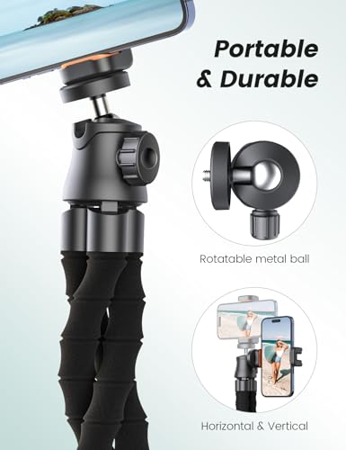 Phone Tripod with Light & Remote, 360° Rotating for Travel Use | LED light with 3 brightness levels, Fits smartphones & cameras. Great for tabletop & travel. - style: 13.4'' Black