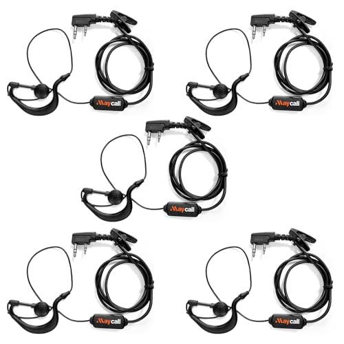 5 Pack Walkie Talkie Earpiece with Mic Two Way Radio Earpiece 2 Pin Microphone Headset for Walkie Talkies Radio Compatible with ‎Retevis Baofeng Arcshell Kenwood Etc - color: Earhook Earpiece