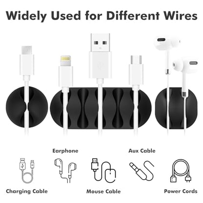 18PCS Black Adhesive Cable Clips Cord Organizer for Wire Management | Residue-Free Adhesive, No-Drill Install, Fits Charger Mouse Headphone Cords, For Home Office Desk, Multi-Use Wire Organizer