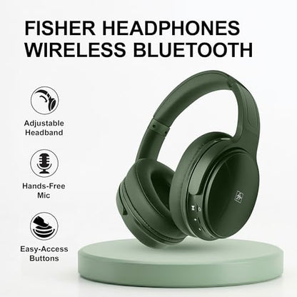 Fisher Pro Active Noise Cancelling Headphones,Over-Ear Headphones Wireless | Bluetooth 5.3, Microphone, Lightweight Comfortable Headset for Home, Travel, Rechargeable Workout Headphones, Deep Base - color: Dark Green